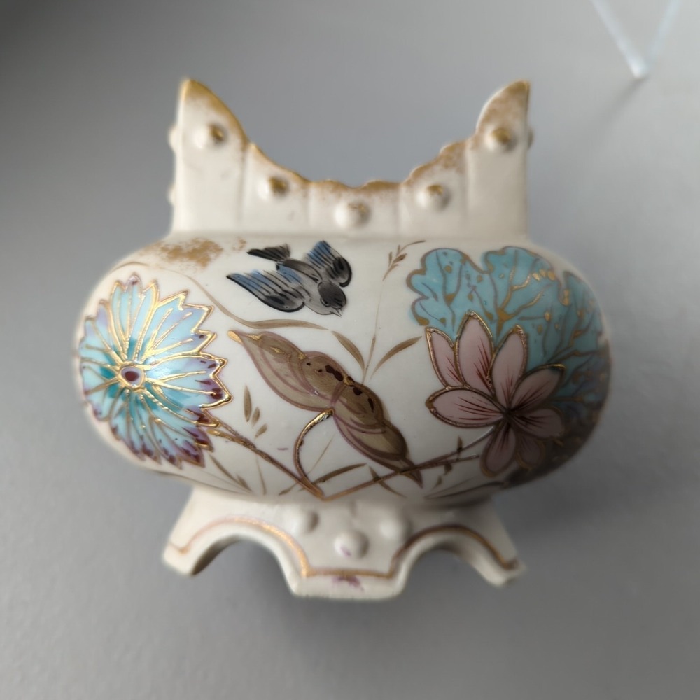 Royal Porcelain‎ Vase Ceramic Antique Hand Painted Floral Bird Gold Gilding Oval - Picture 10 of 12